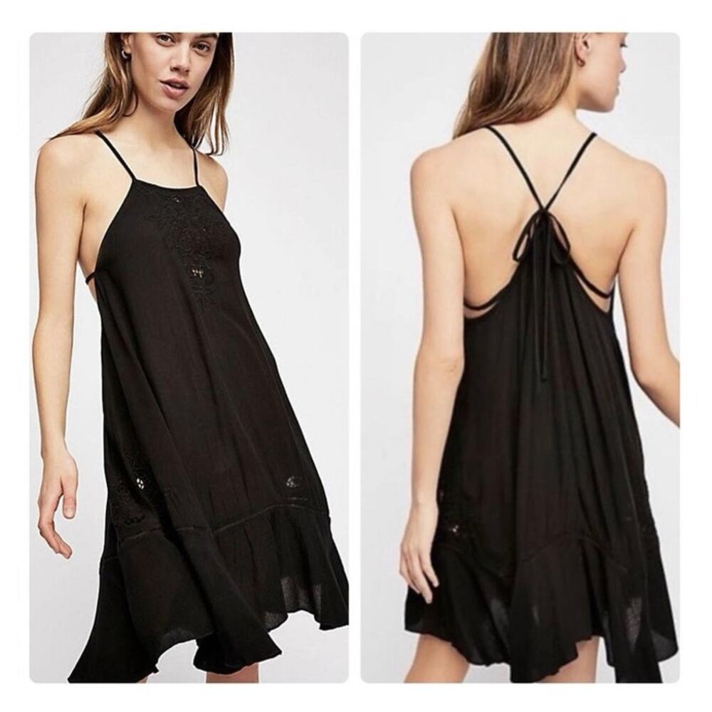 EUC INTIMATELY FREE PEOPLE Women's Heat Wave Tunic Mini Dress Black S Embroidery